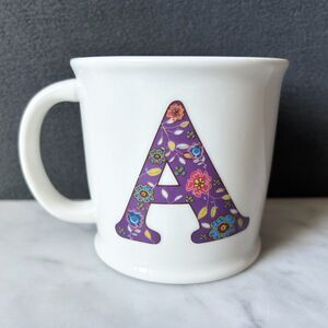Natural Life Mug Letter A Monogram Love the Moment Coffee Cup Purple Floral